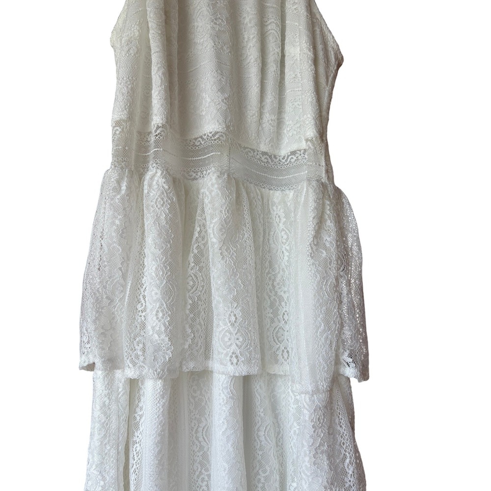 White Lace Halter Maxi Dress Tiered Ruffle Bridal Party 1XLGlamaker NEW